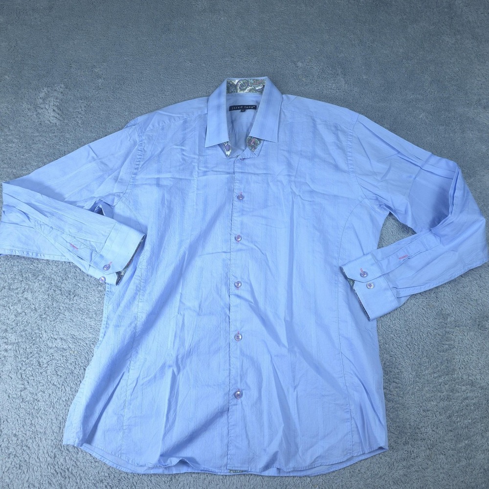Jared Lang Dress Shirt Mens XL Blue Paisley Trim Long Sleeve Button Up Regular